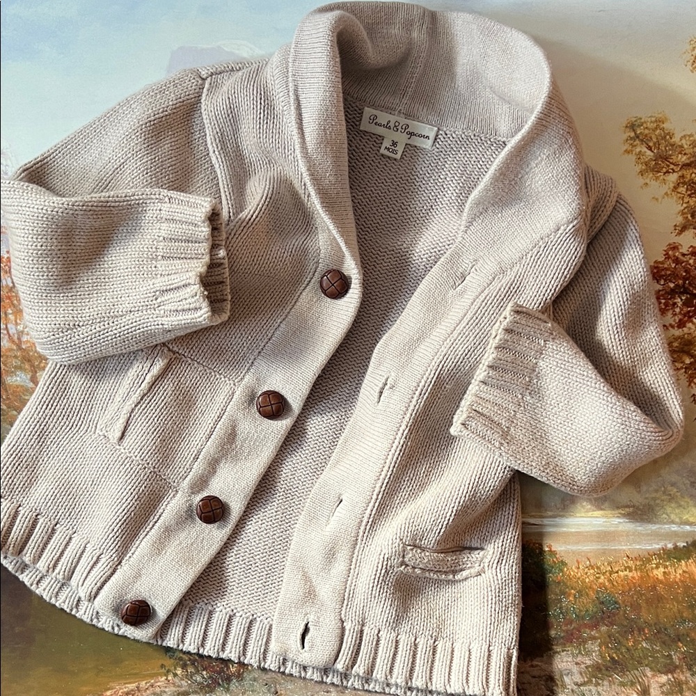 Beige Knit Cardigan with Button Details